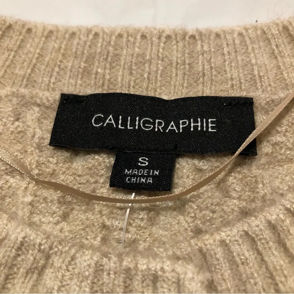 NWT Calligraphie Women’s Long Sleeve Pullover Knit Beige Cardigan Sweater S